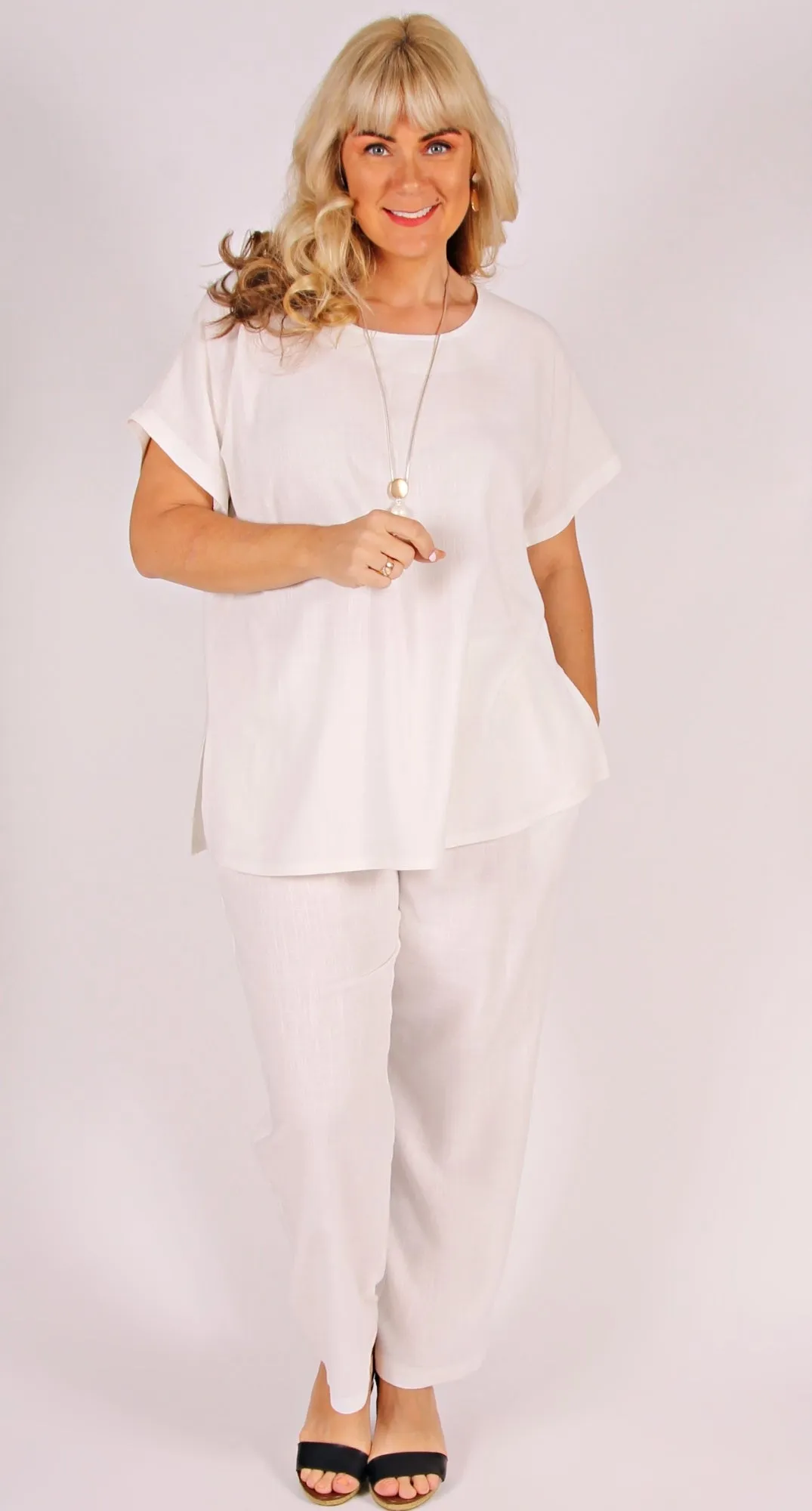 Linen Viscose Wide Leg Pant Ivory