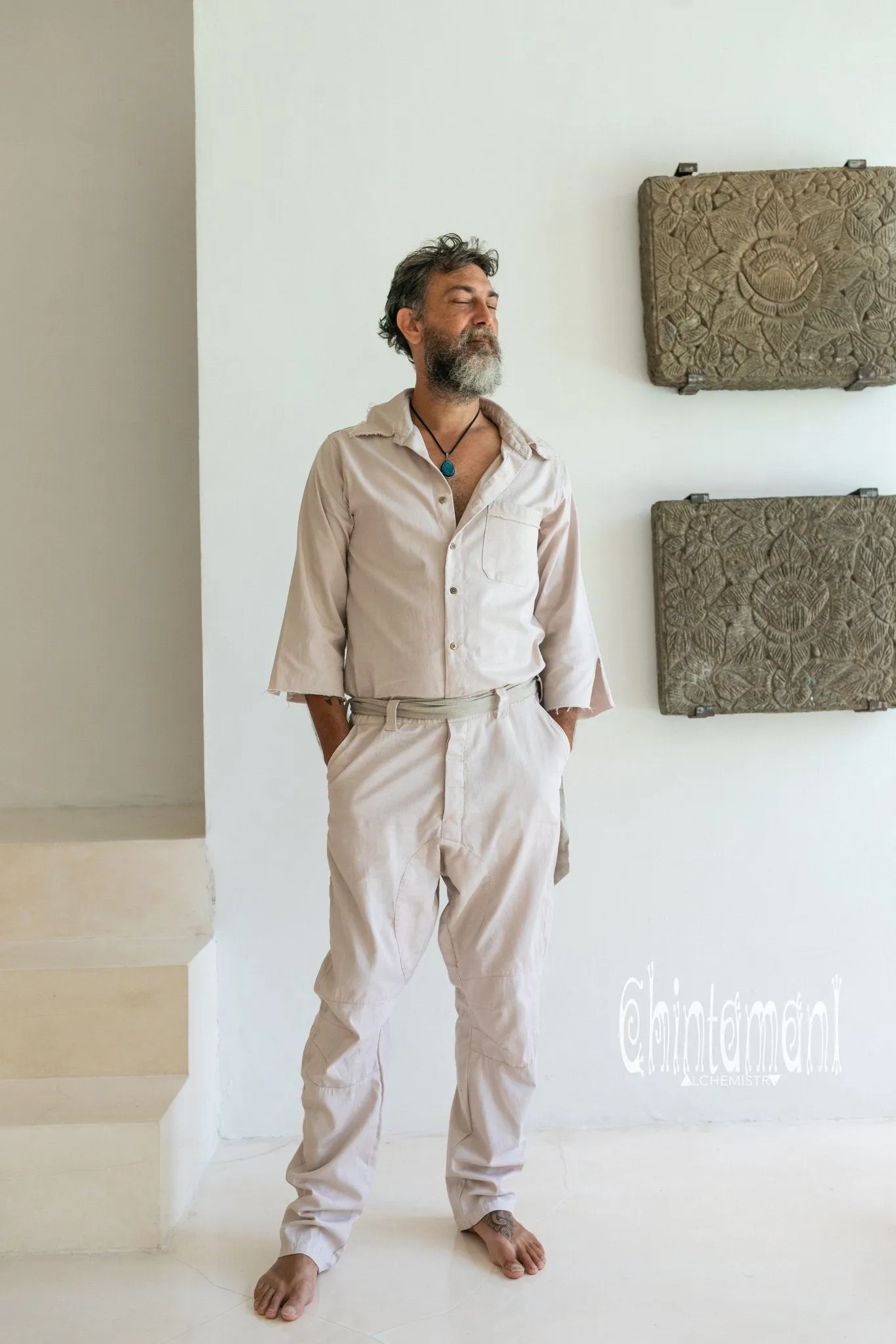 Long Overalls for Men / Coverall Jumpsuit with Belt / Gray