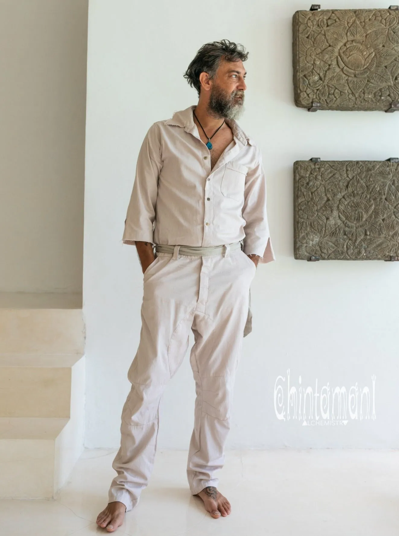 Long Overalls for Men / Coverall Jumpsuit with Belt / Gray