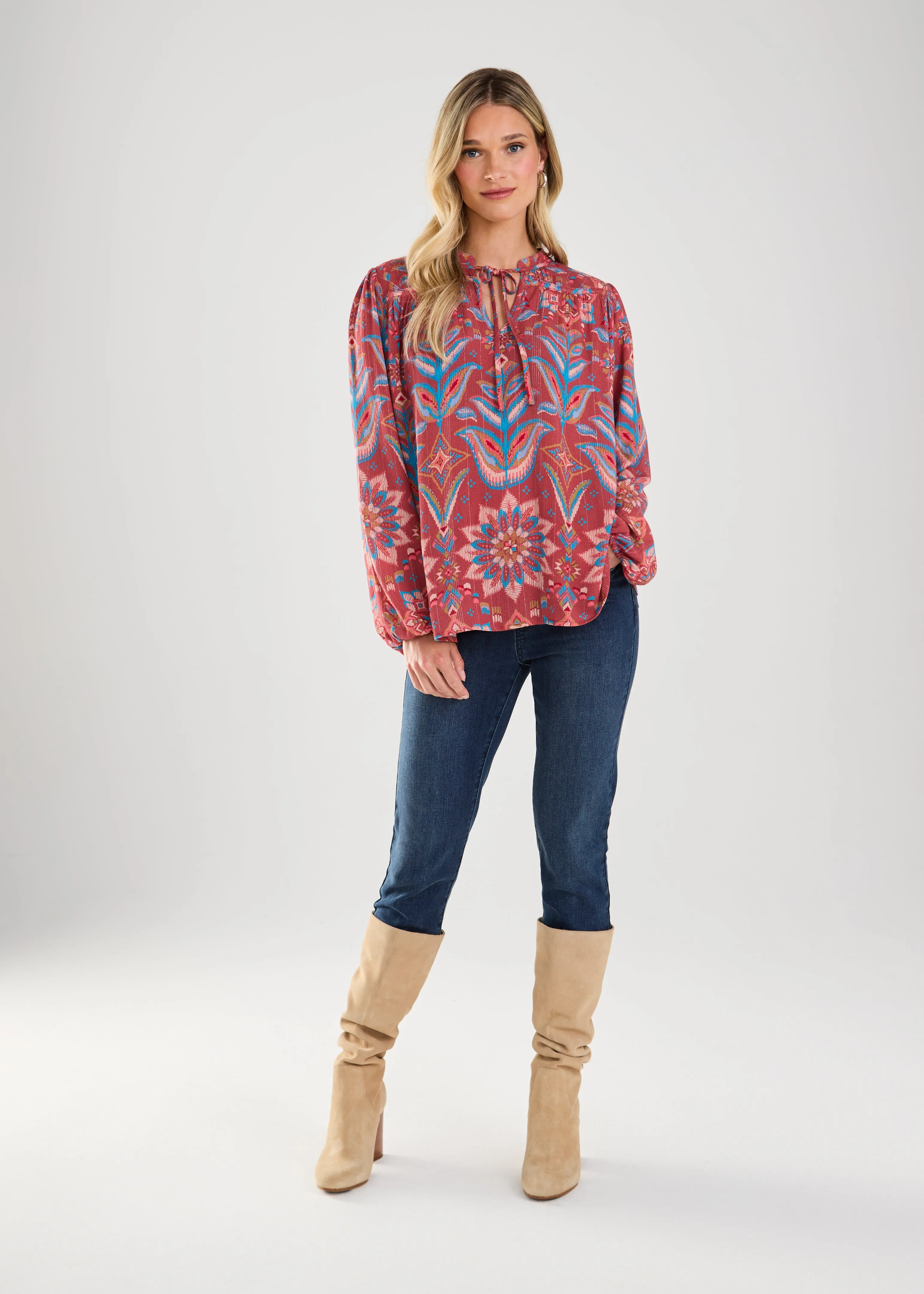 Long Sleeve Tie-Up Blouse