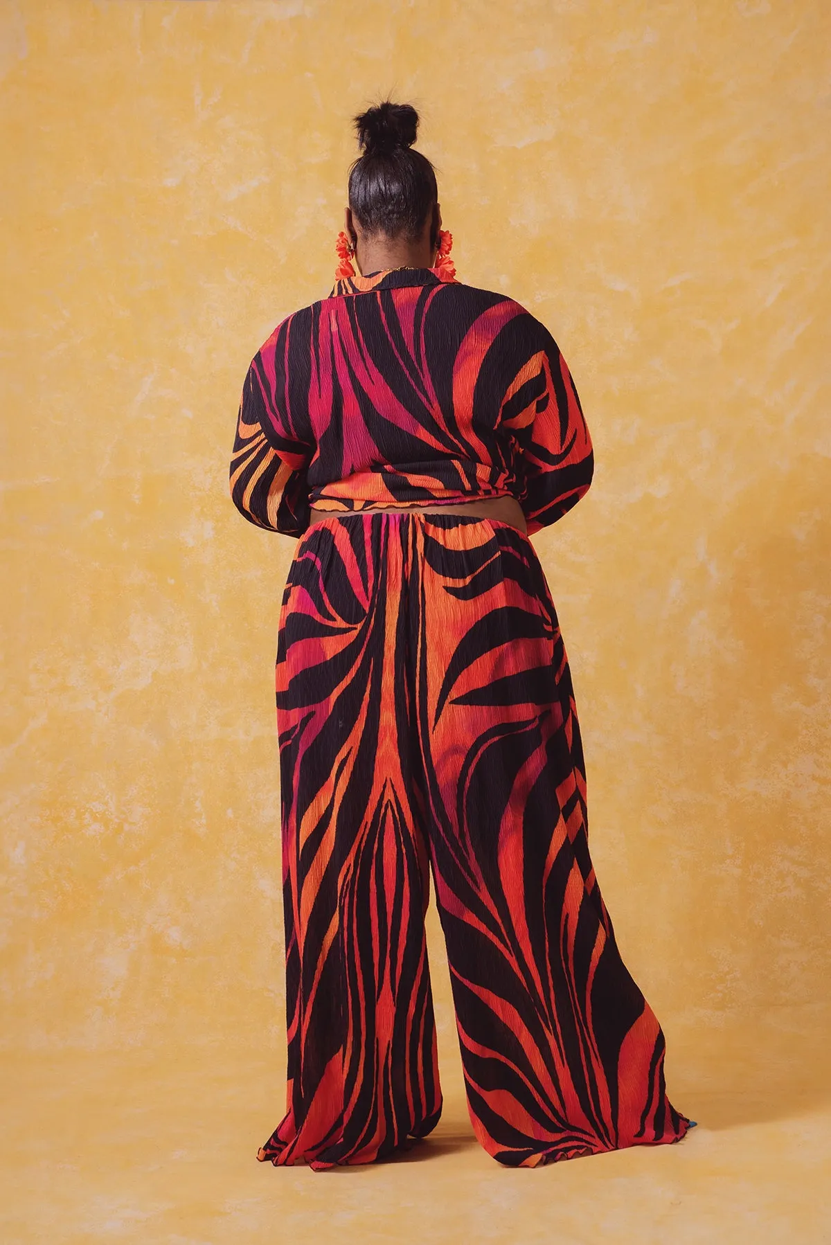 Mawuli Printed Plisse Shirt - Savannah Print Orange