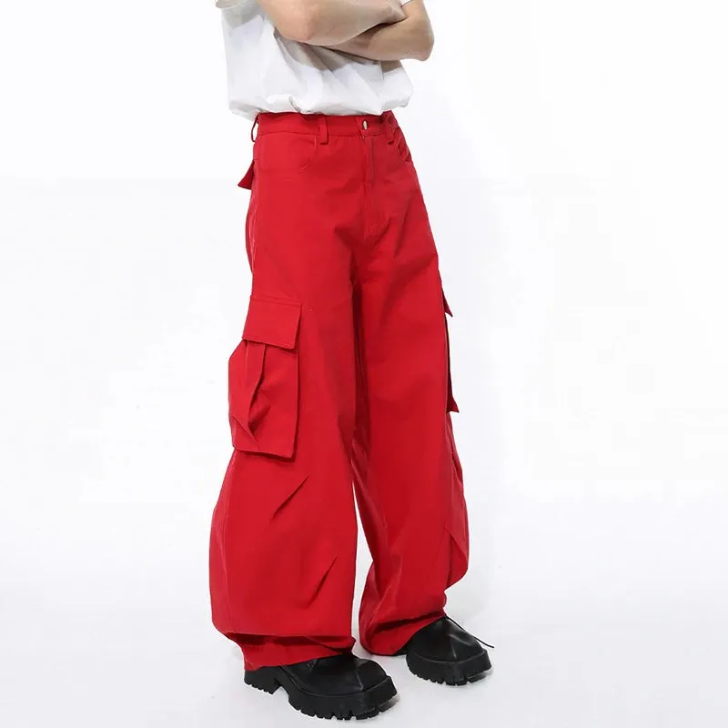 Men's Wear New Stylish Overalls High Street Oversize Wide Leg Workwear Pants Solid Color Fashion Pocket Trouser 9C5103