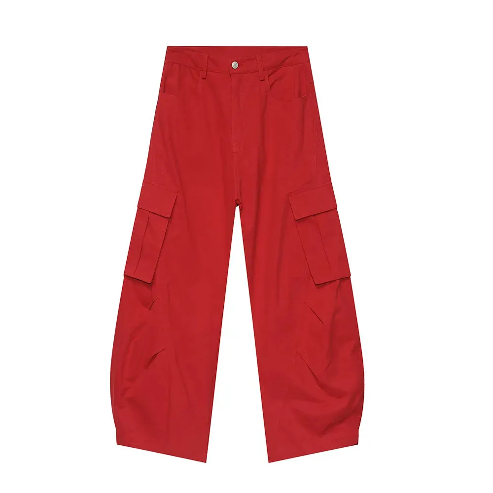 Men's Wear New Stylish Overalls High Street Oversize Wide Leg Workwear Pants Solid Color Fashion Pocket Trouser 9C5103