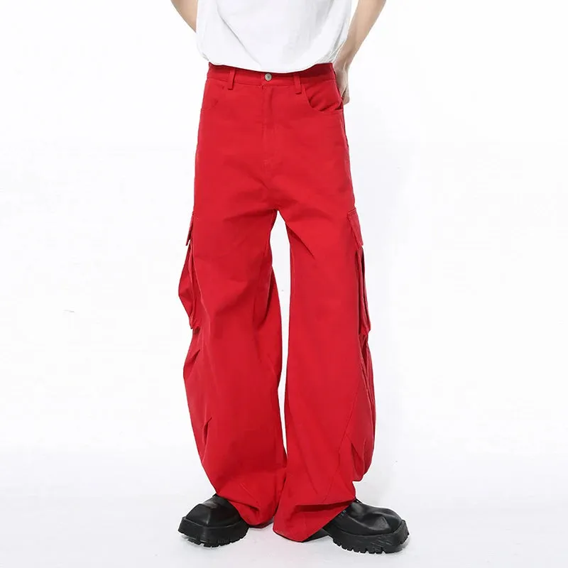 Men's Wear New Stylish Overalls High Street Oversize Wide Leg Workwear Pants Solid Color Fashion Pocket Trouser 9C5103