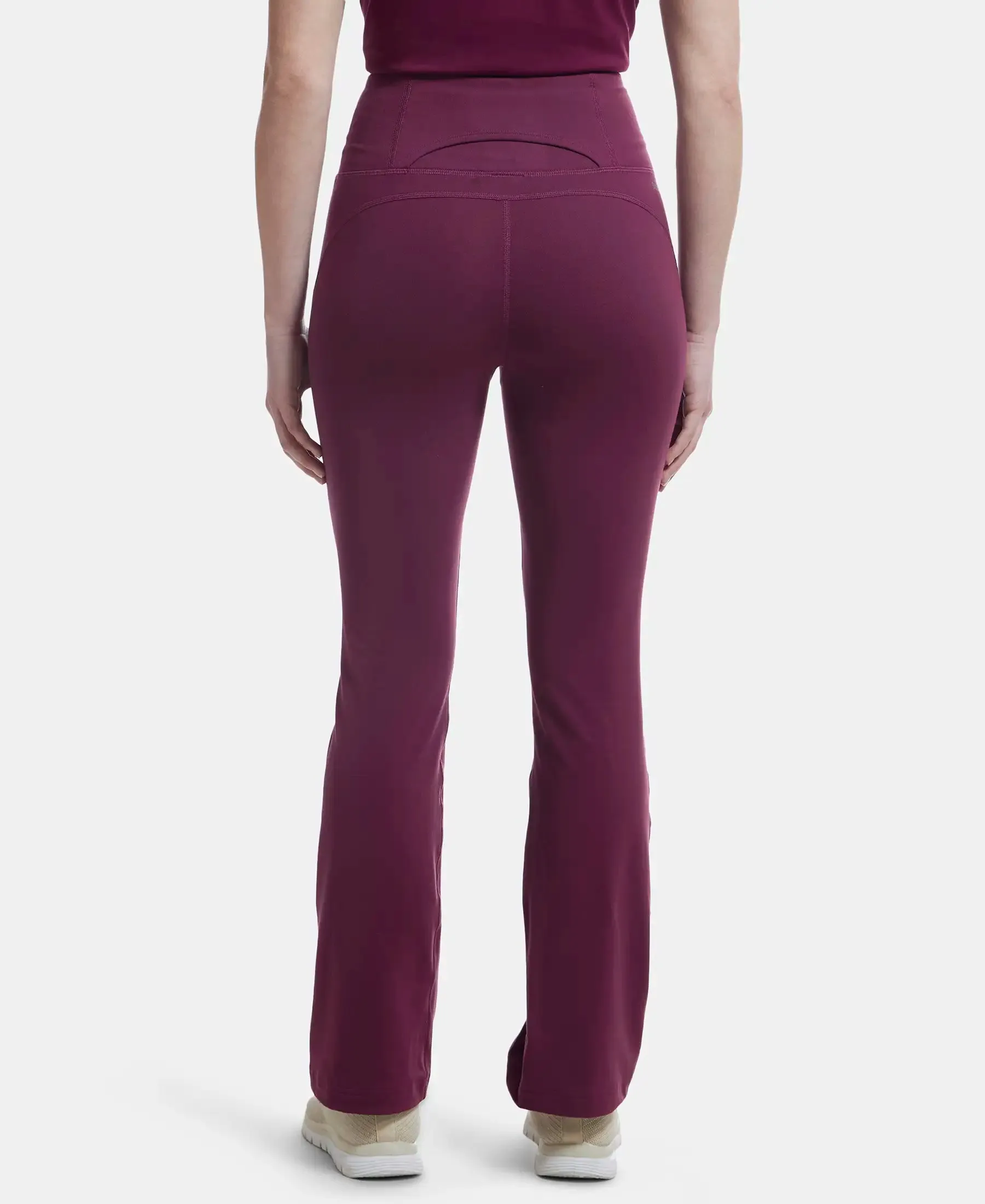 Microfiber Elastane Stretch Regular Fit Flared Pants with StayFresh Treatment - Grape Wine