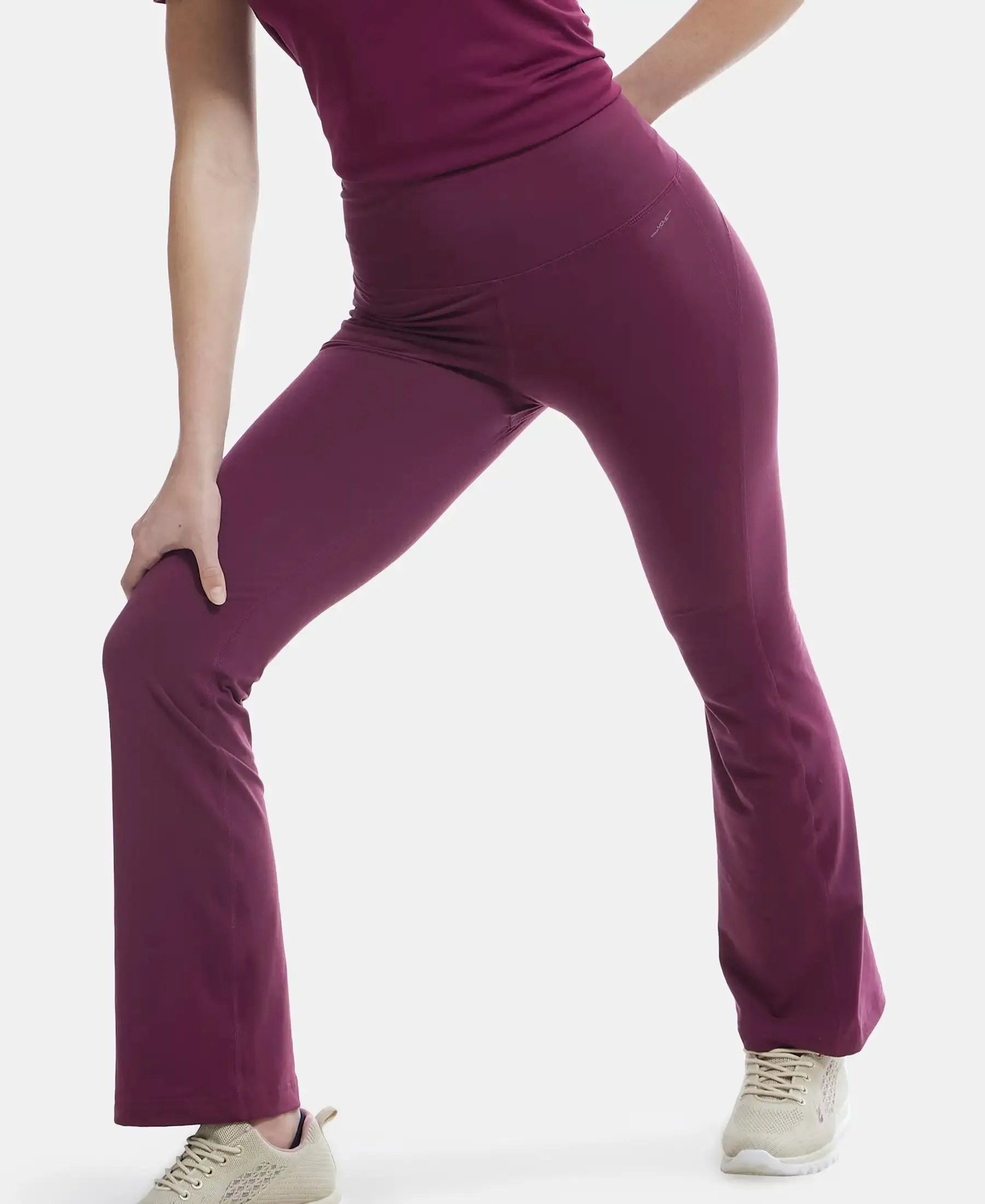 Microfiber Elastane Stretch Regular Fit Flared Pants with StayFresh Treatment - Grape Wine