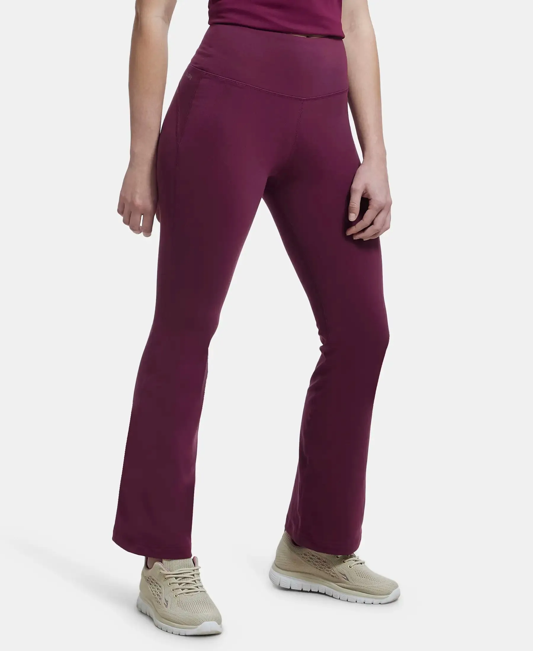 Microfiber Elastane Stretch Regular Fit Flared Pants with StayFresh Treatment - Grape Wine