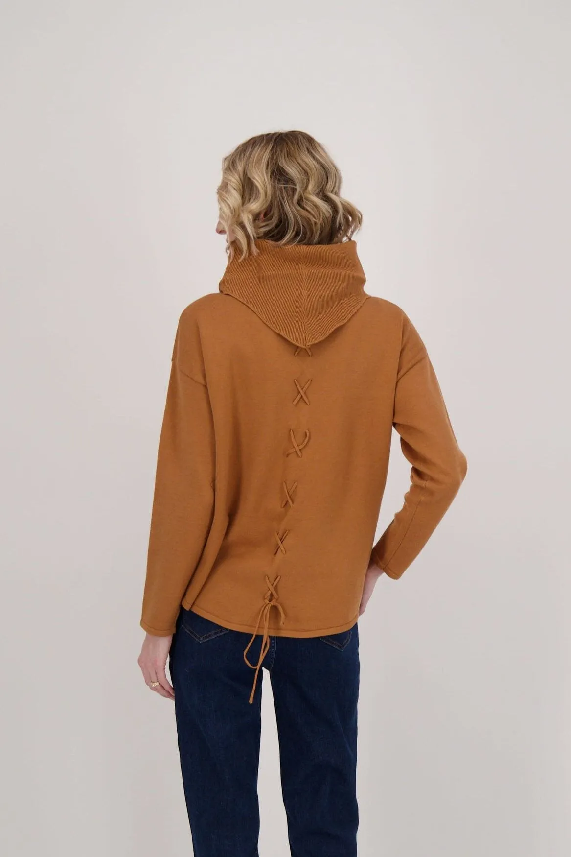 Mock Neck Sweater With Back Tie-Up