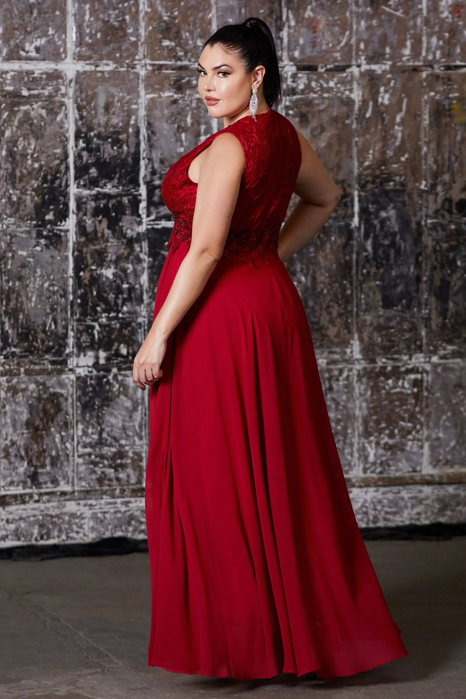 Opulent Plus Size Gown with Embroidered Bodice and Long Skirt #CDS7201