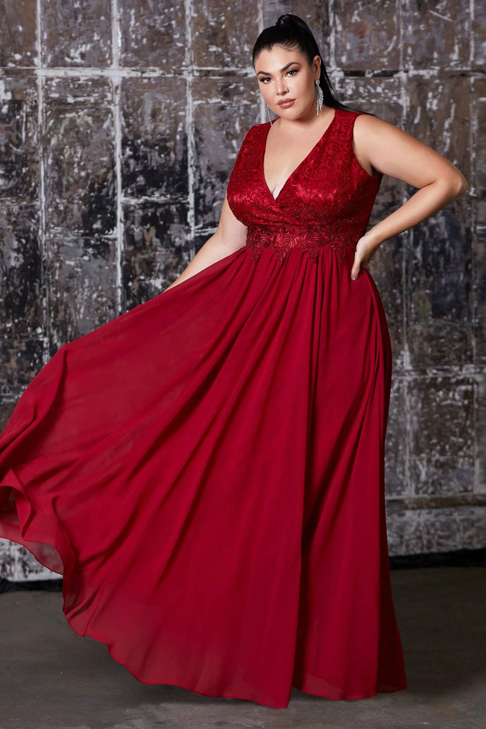 Opulent Plus Size Gown with Embroidered Bodice and Long Skirt #CDS7201