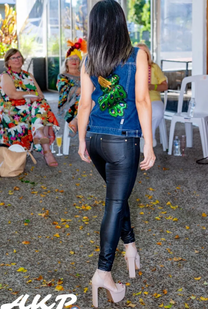 Peacock Embellished Denim Vest