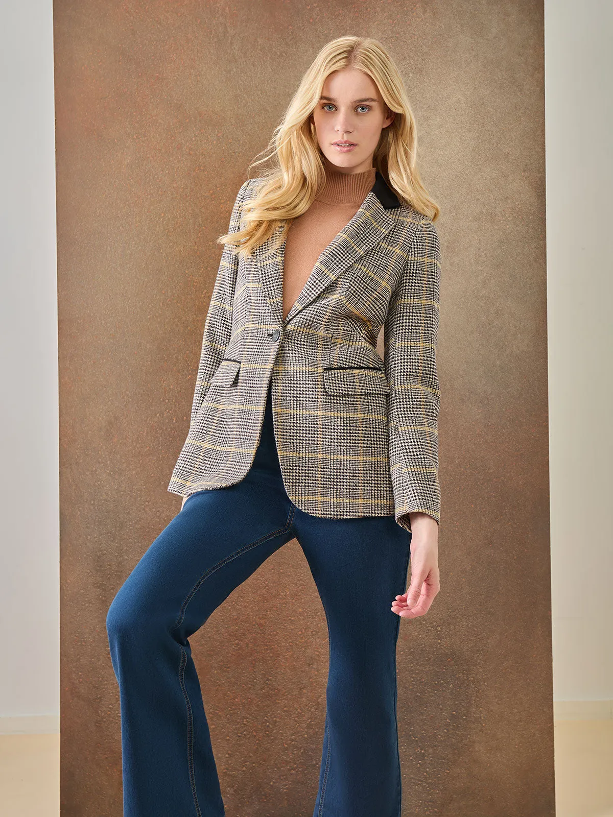 Plaid Notch Collar Jacket