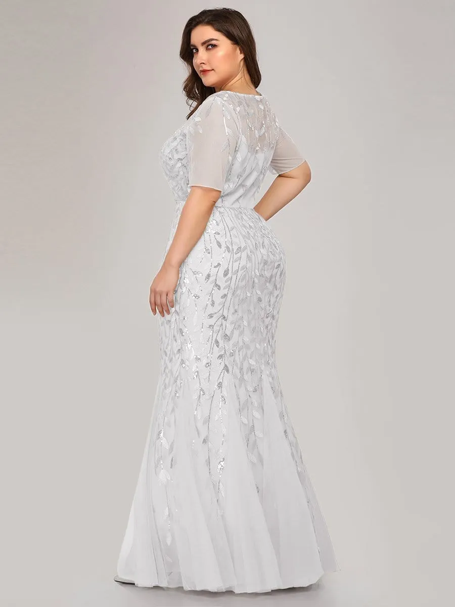 Plus Size Floral Sequin Print Casual Wedding Dress