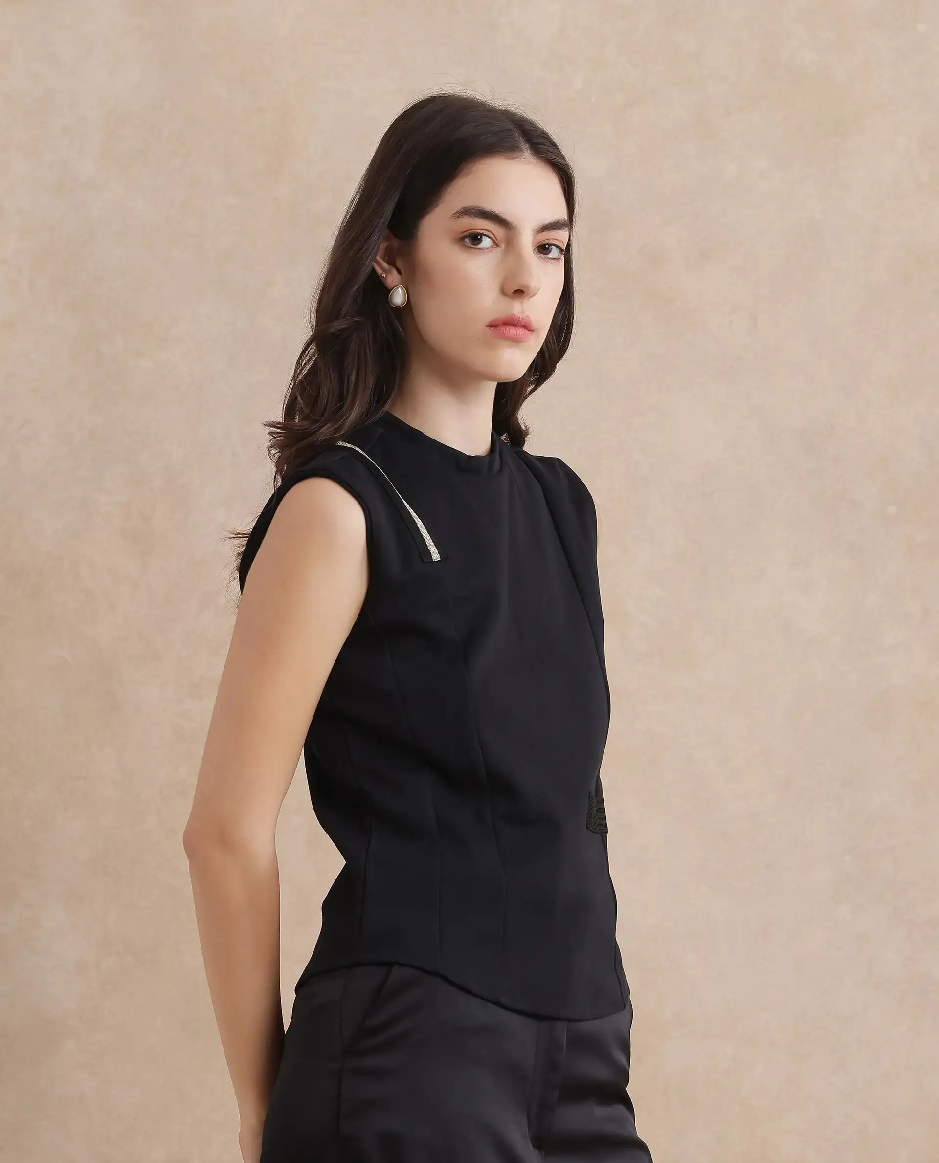 Rareism Women Aytat Black Plain Top