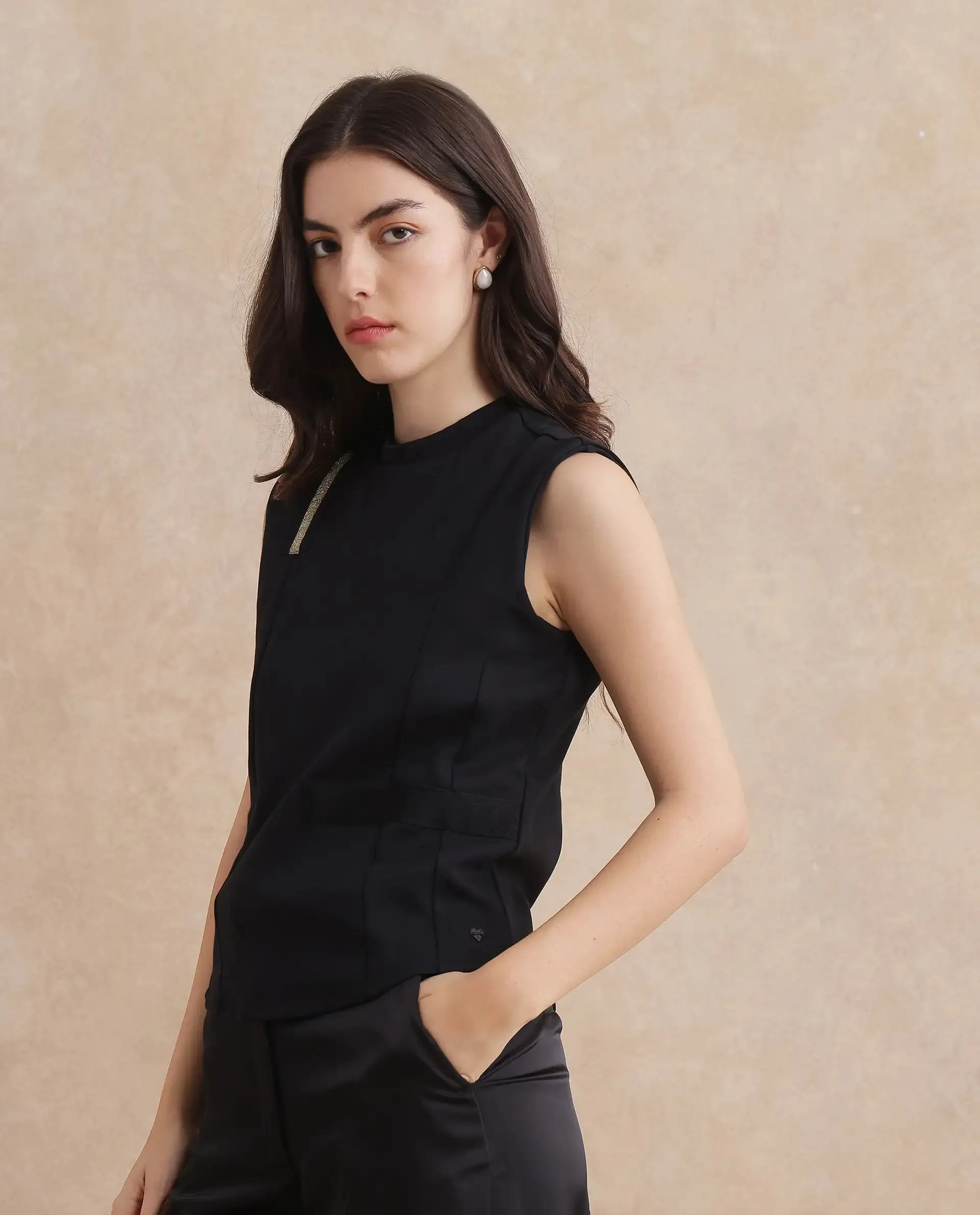 Rareism Women Aytat Black Plain Top