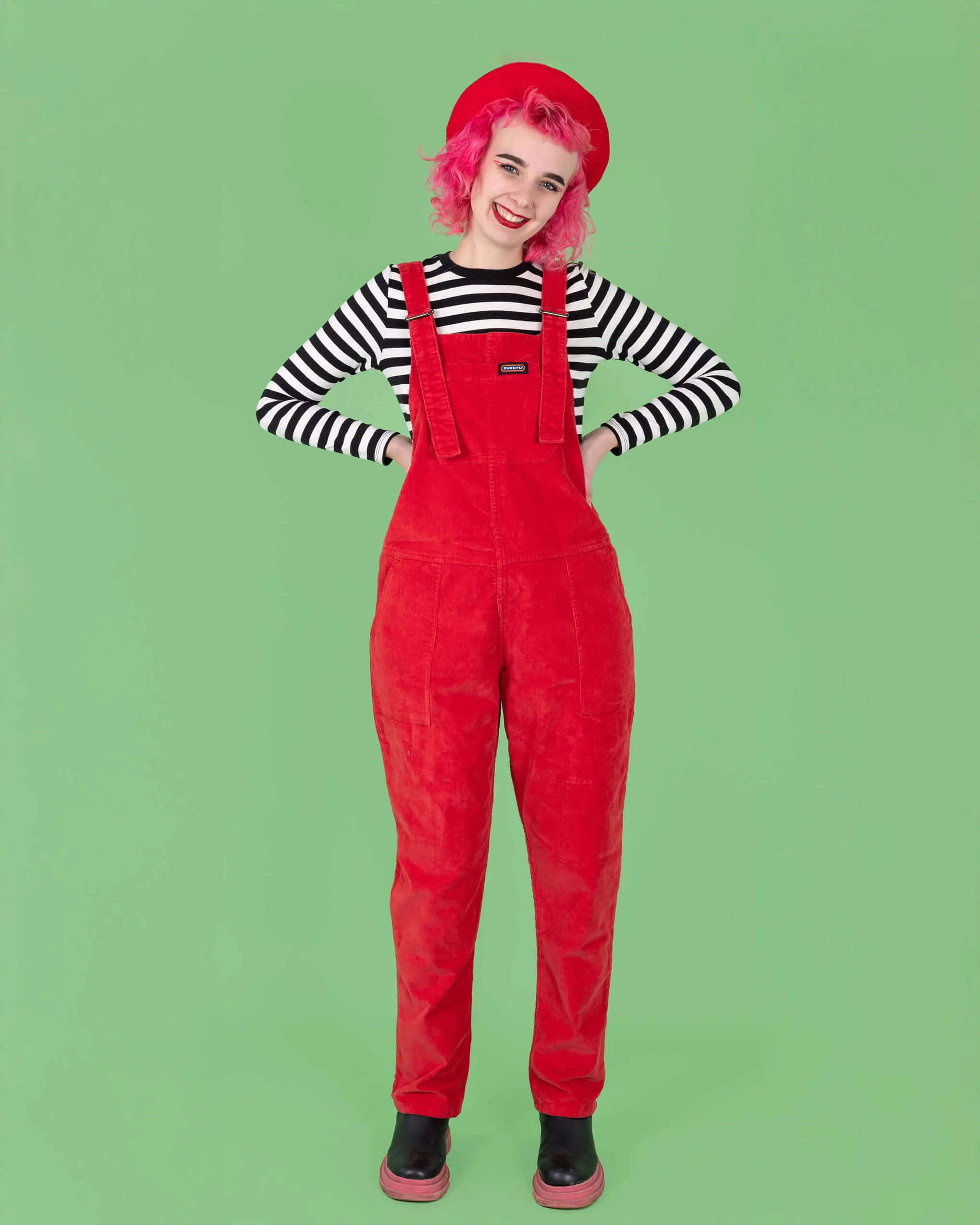 Red Stretch Corduroy Dungarees