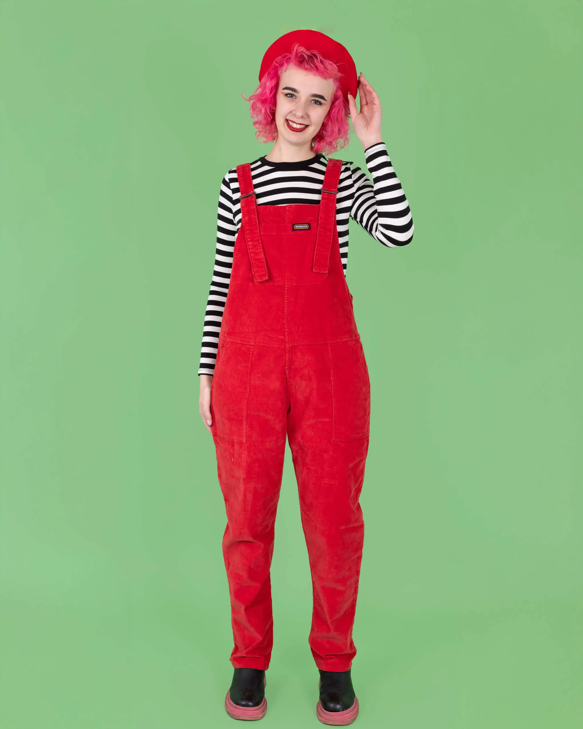 Red Stretch Corduroy Dungarees