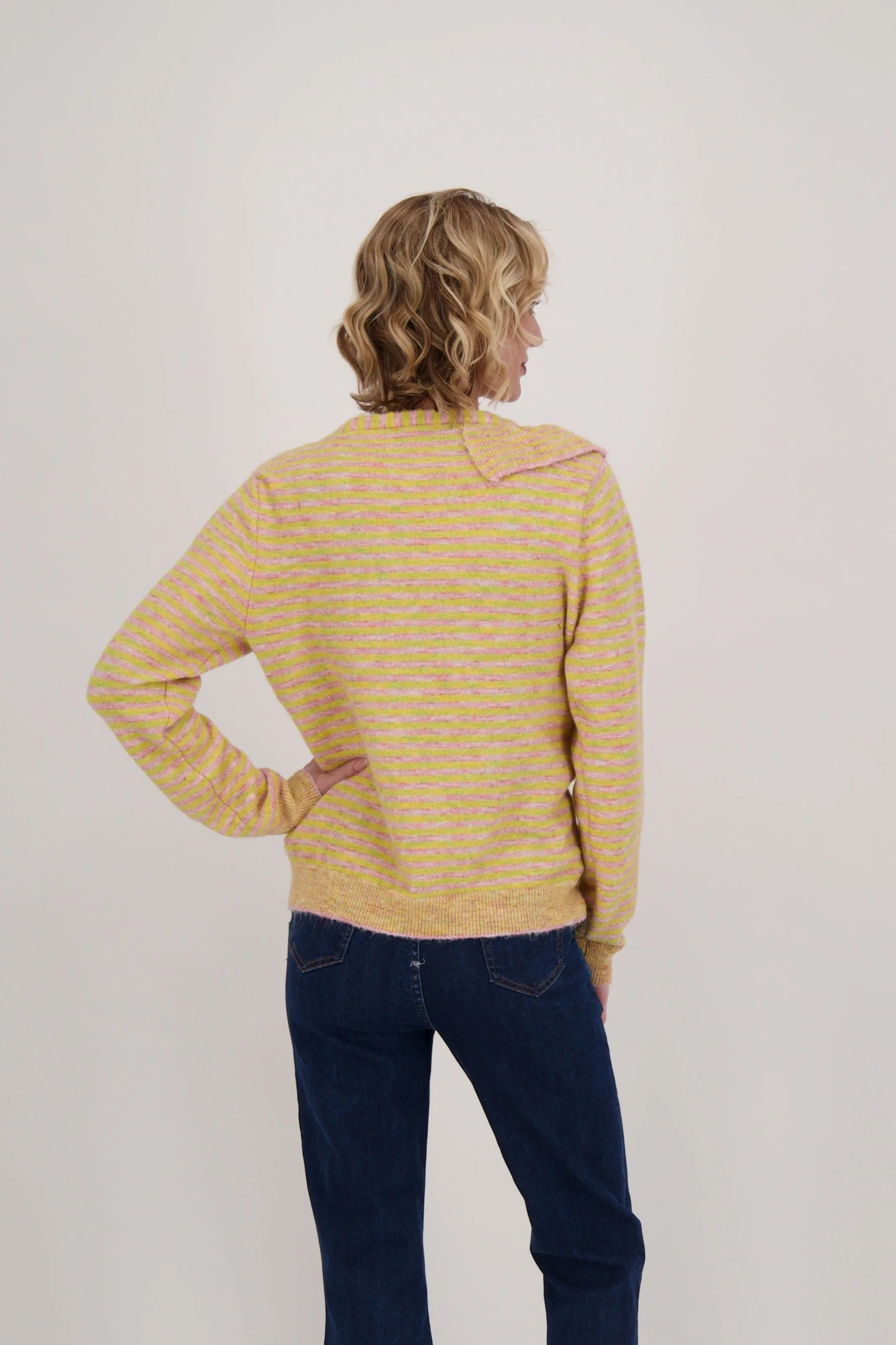 Ruffle Neck Stripe Sweater Top