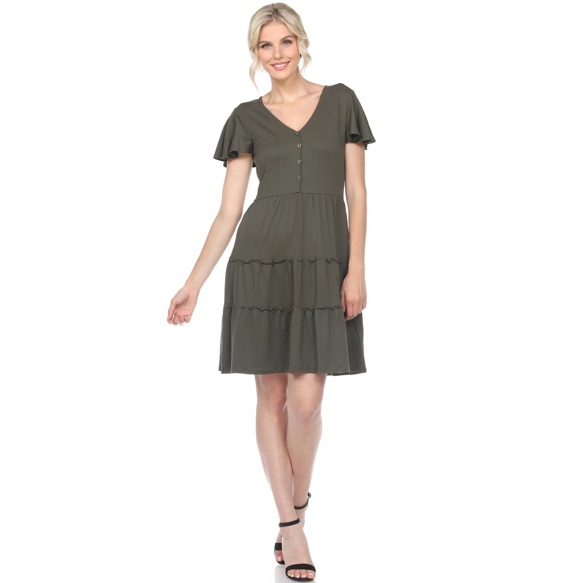 Short Sleeve V-neck Tiered Dress