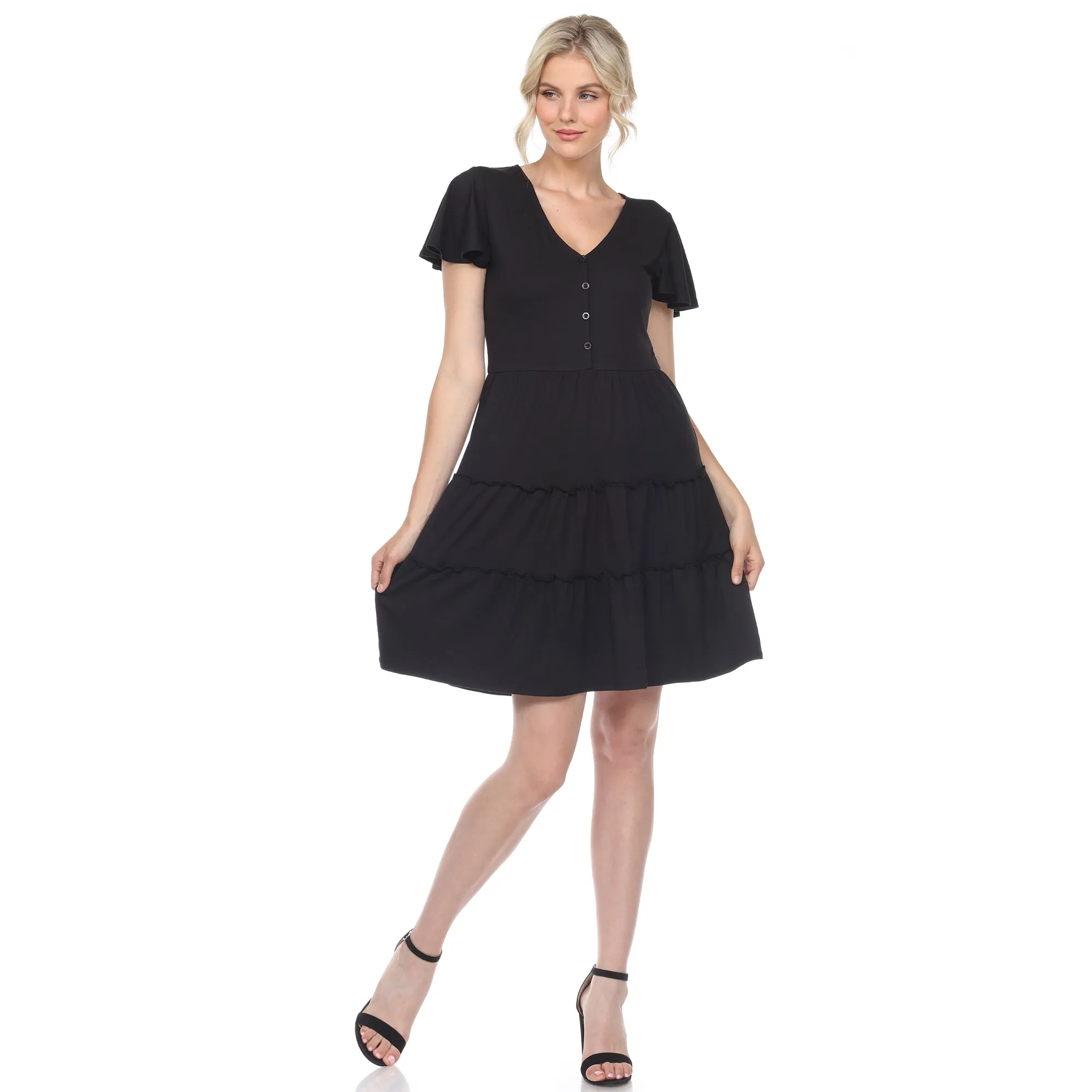 Short Sleeve V-neck Tiered Dress