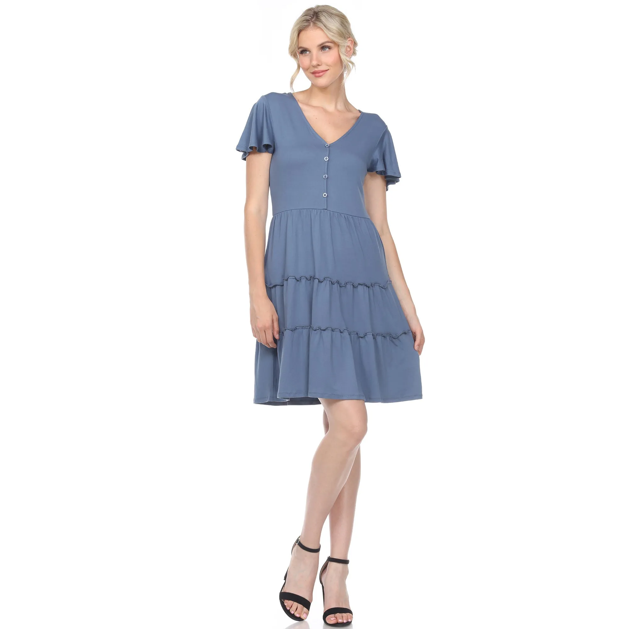 Short Sleeve V-neck Tiered Dress