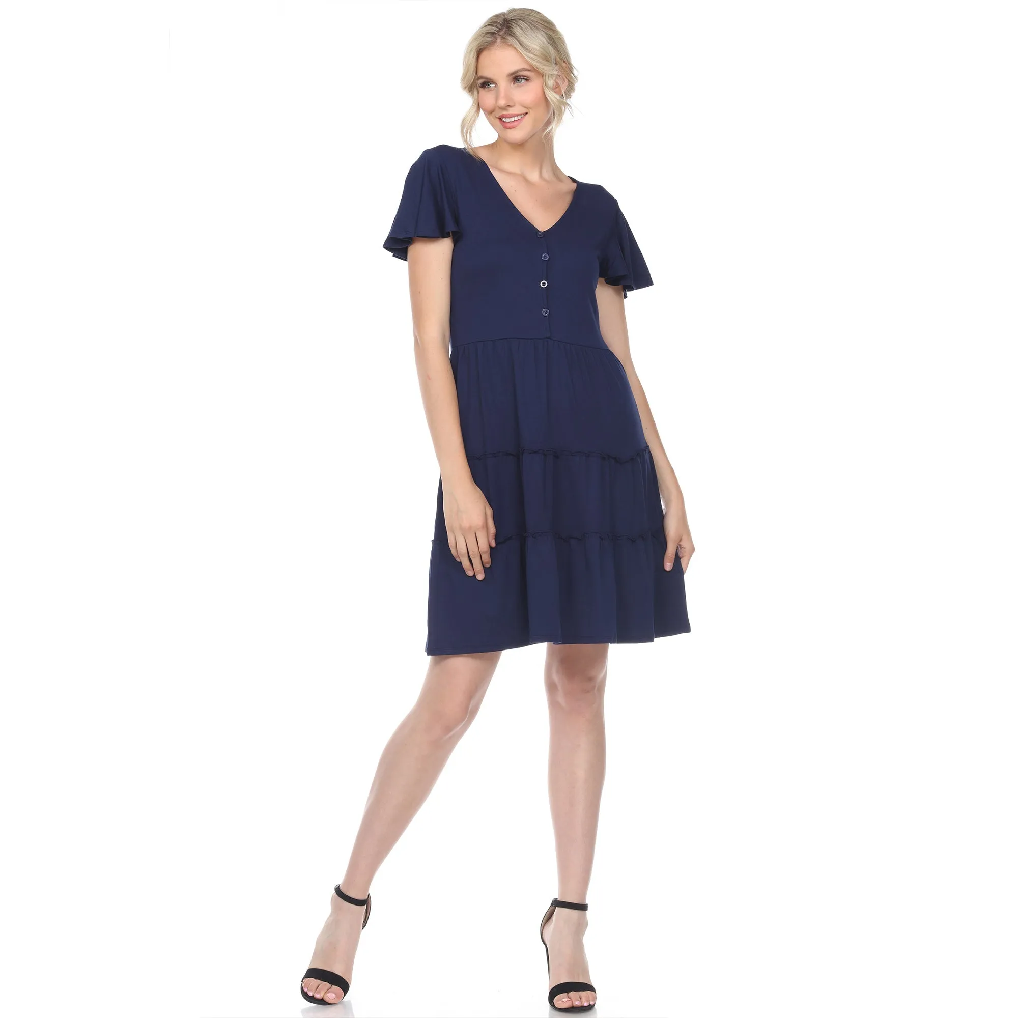 Short Sleeve V-neck Tiered Dress