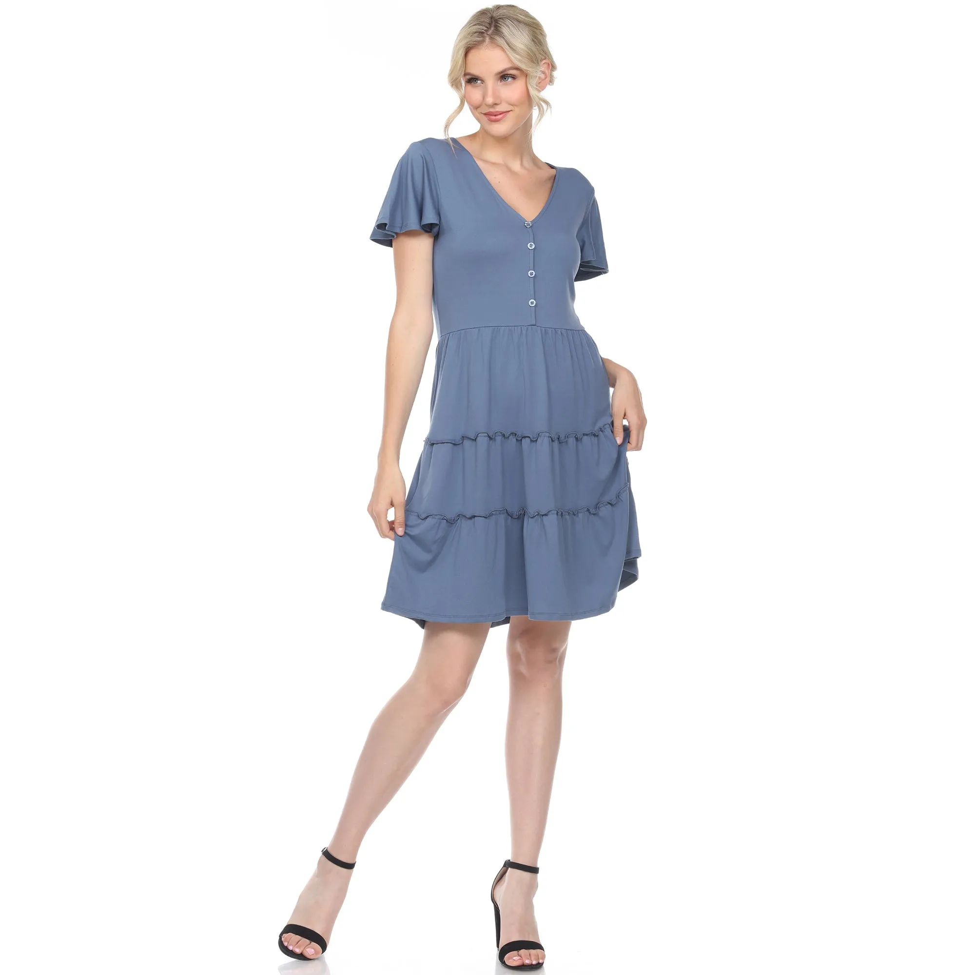 Short Sleeve V-neck Tiered Dress