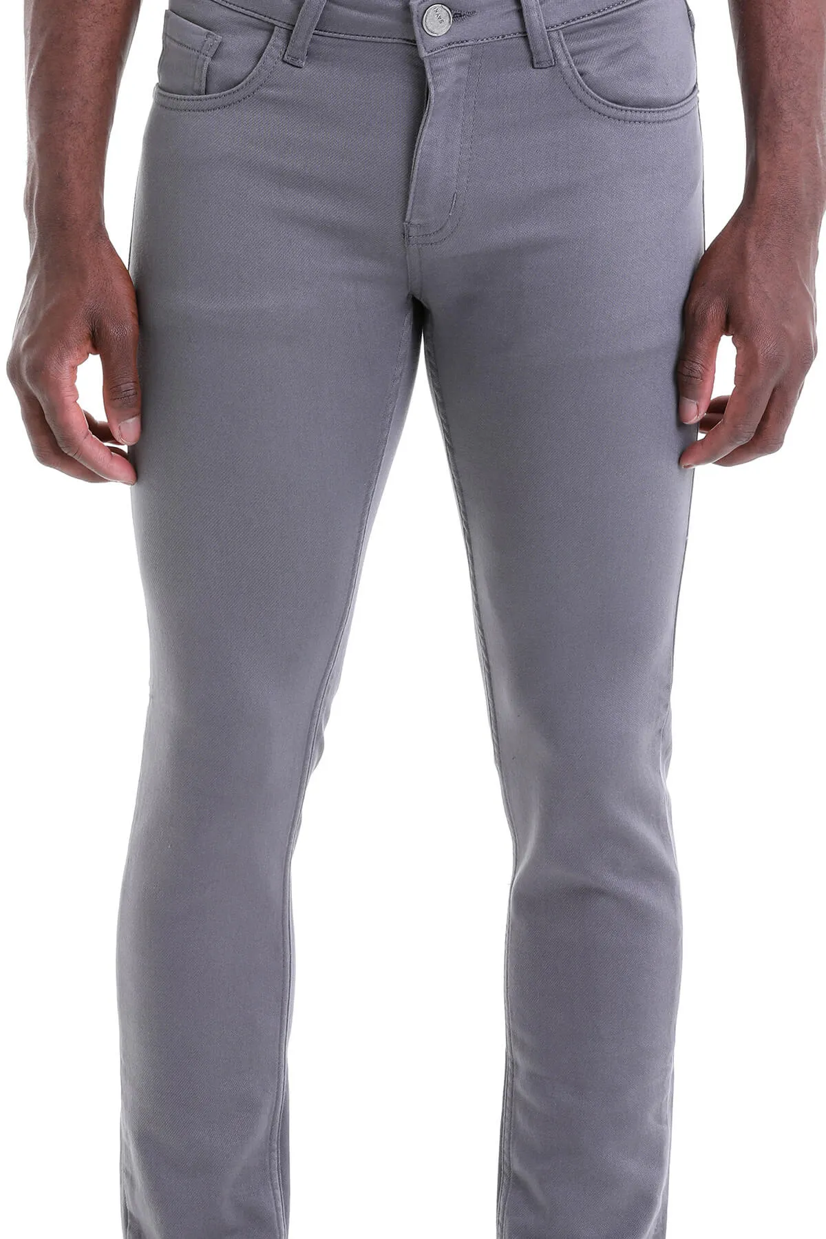 Slim Fit Low Waist Gray Cotton Casual Pants