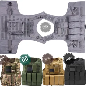 Tactical Plate Carrier Vest with Free US Flag Patch, Mil Spec 1000D Nylon PALS Molle Modular w/ 4 Mag Pouches, Side Pouch, Chest Mag Pouch