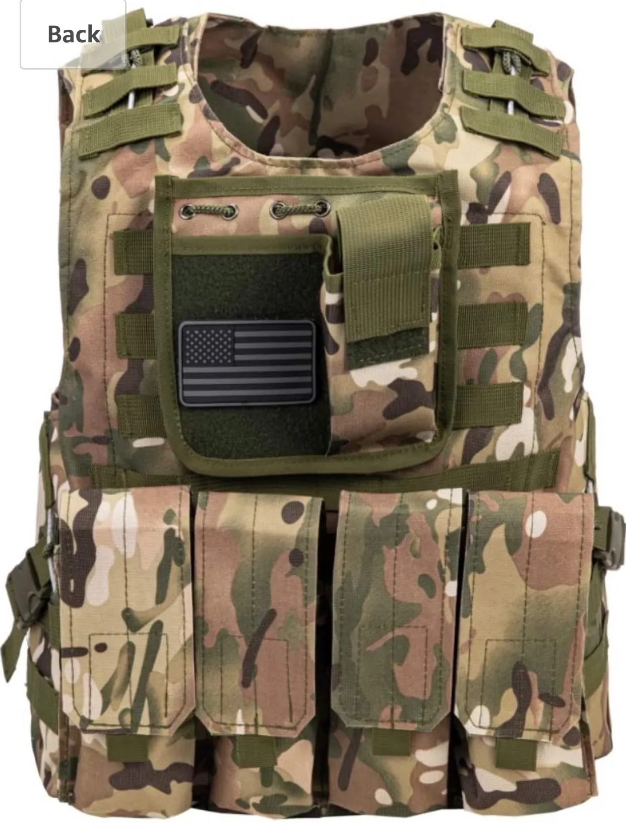 Tactical Plate Carrier Vest with Free US Flag Patch, Mil Spec 1000D Nylon PALS Molle Modular w/ 4 Mag Pouches, Side Pouch, Chest Mag Pouch