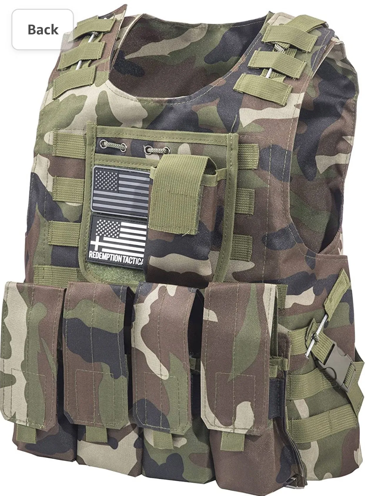 Tactical Plate Carrier Vest with Free US Flag Patch, Mil Spec 1000D Nylon PALS Molle Modular w/ 4 Mag Pouches, Side Pouch, Chest Mag Pouch