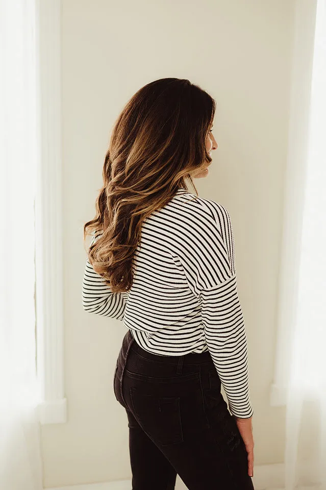 V Neck Soft Stripe Knit Top