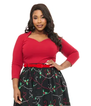 Voodoo Vixen Plus Size 1950s Red Jersey Knit Top