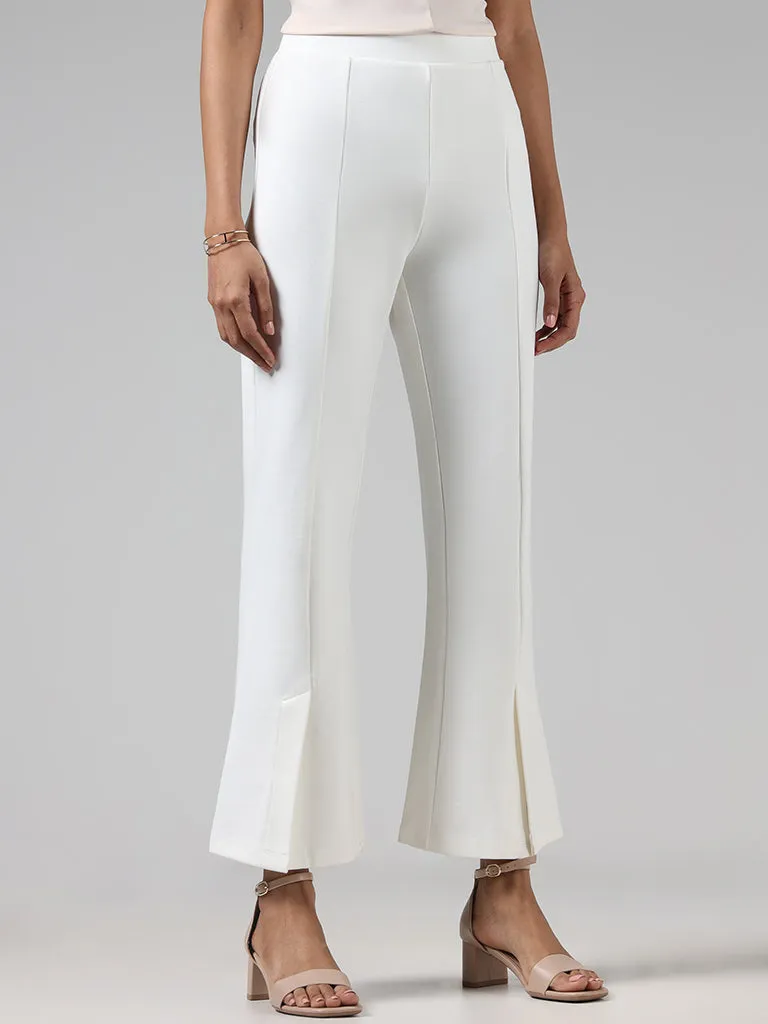 Wardrobe Solid Off White Slit Ponte Trousers