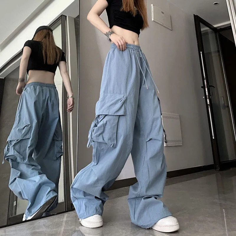 Wenkouban tomboy fits American Retro Slimming Overalls for Women Leg Loose Casual Pants