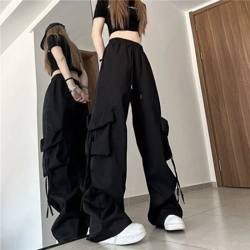 Wenkouban tomboy fits American Retro Slimming Overalls for Women Leg Loose Casual Pants