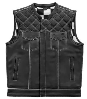 White Checker Leather Club Vest by First Mfg.