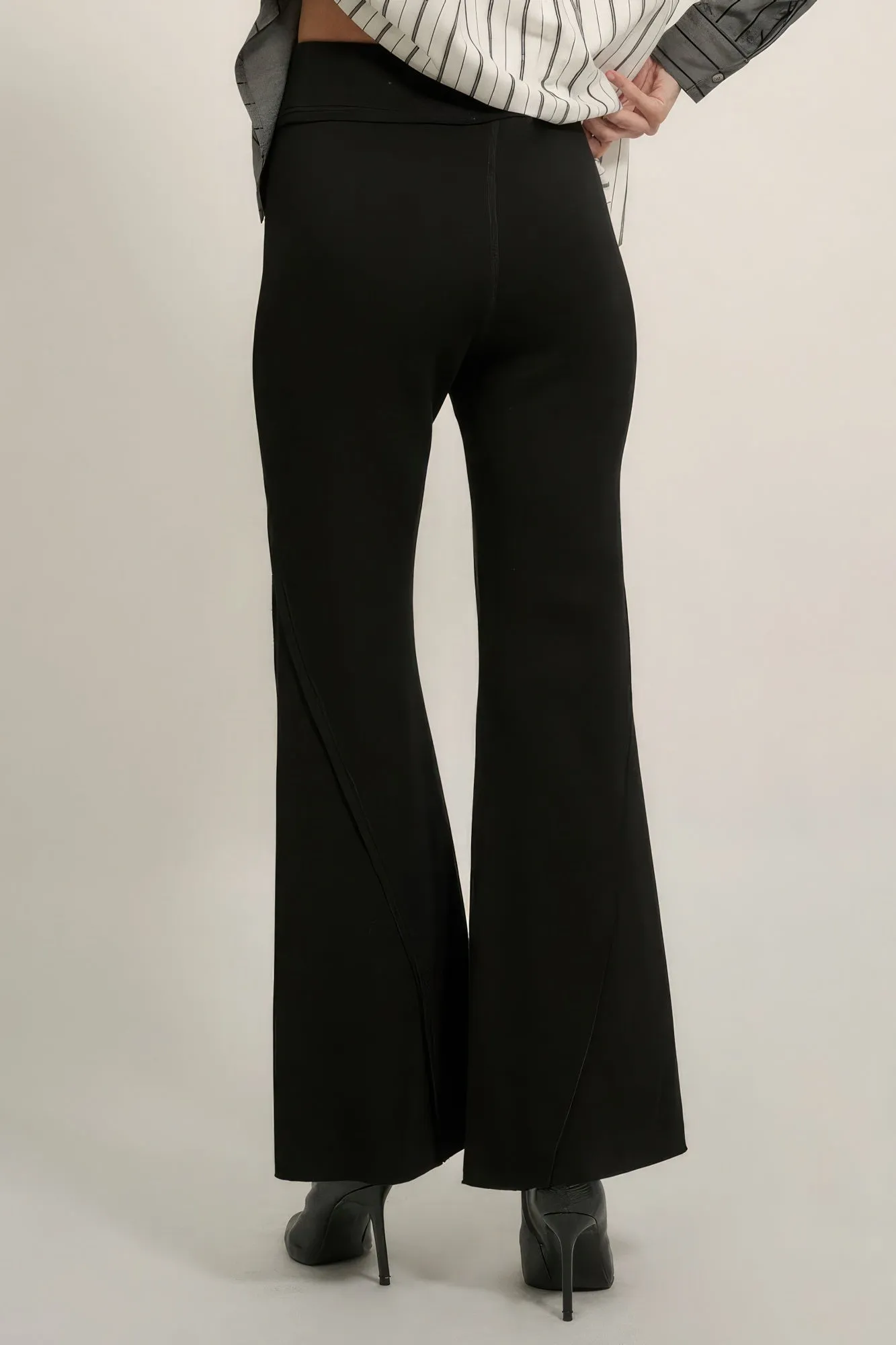 Women's High-Waisted Raw Edge Exposed Seam Flare Pants