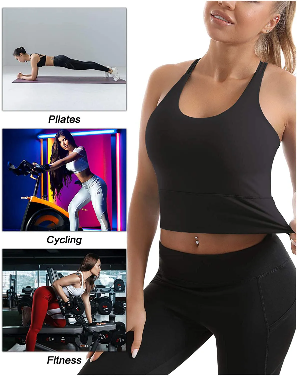 Yoga Tank Tops for Women Padded Sports Bra Workout Crop Tops Running Yoga Tank Top Built in Bra Medium Support with Removable